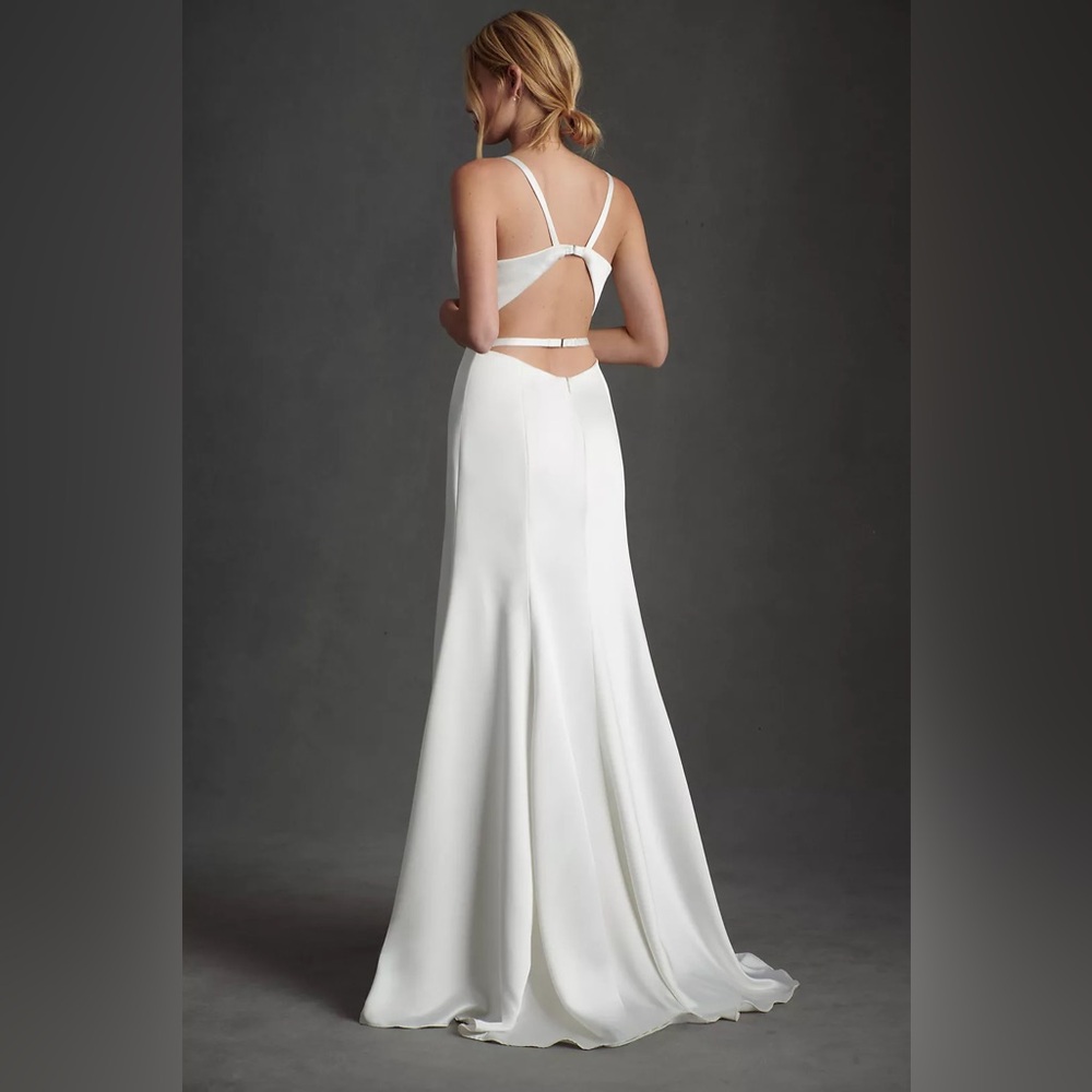 BHLDN Watters Collins Plunge-Neckline Satin Wedding Gown - size 4 NWT